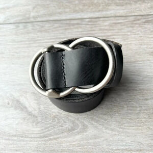 Urban Outfitters Black Leather Double Ring Buckle Belt